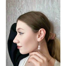 Серьги с цирконами из розового кварца